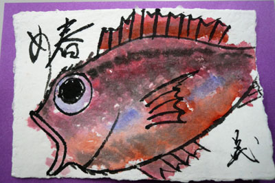 油絵（魚）秋刀魚